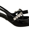 Dolce & Gabbana Black Patent Leather Crystal Slingbacks Shoes
