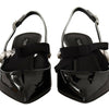 Dolce & Gabbana Black Patent Leather Crystal Slingbacks Shoes