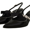 Dolce & Gabbana Black Patent Leather Crystal Slingbacks Shoes