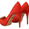 Escarpins à talons en dentelle Taormina en cristal rouge Dolce &amp; Gabbana