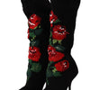 Dolce & Gabbana Black Stretch Socks Red Roses Booties Shoes