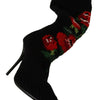 Dolce & Gabbana Black Stretch Socks Red Roses Booties Shoes