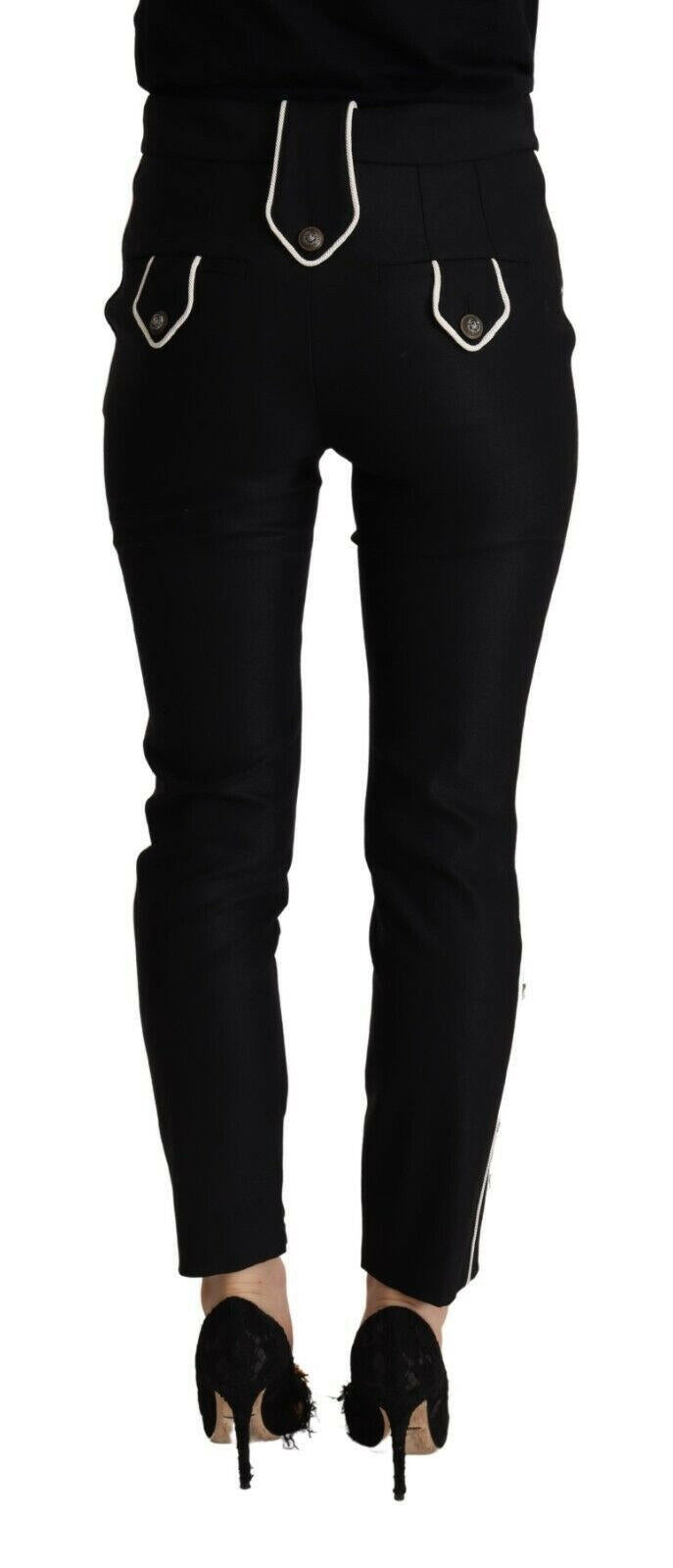 Dolce &amp; Gabbana – Schwarze Slim-Fit-Hose mit mittelhohem Bund und Knopfverzierung