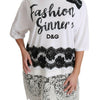 Dolce &amp; Gabbana – Weißes T-Shirt mit Baumwollspitze „Fashion Sinner“