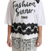 Dolce &amp; Gabbana – Weißes T-Shirt mit Baumwollspitze „Fashion Sinner“