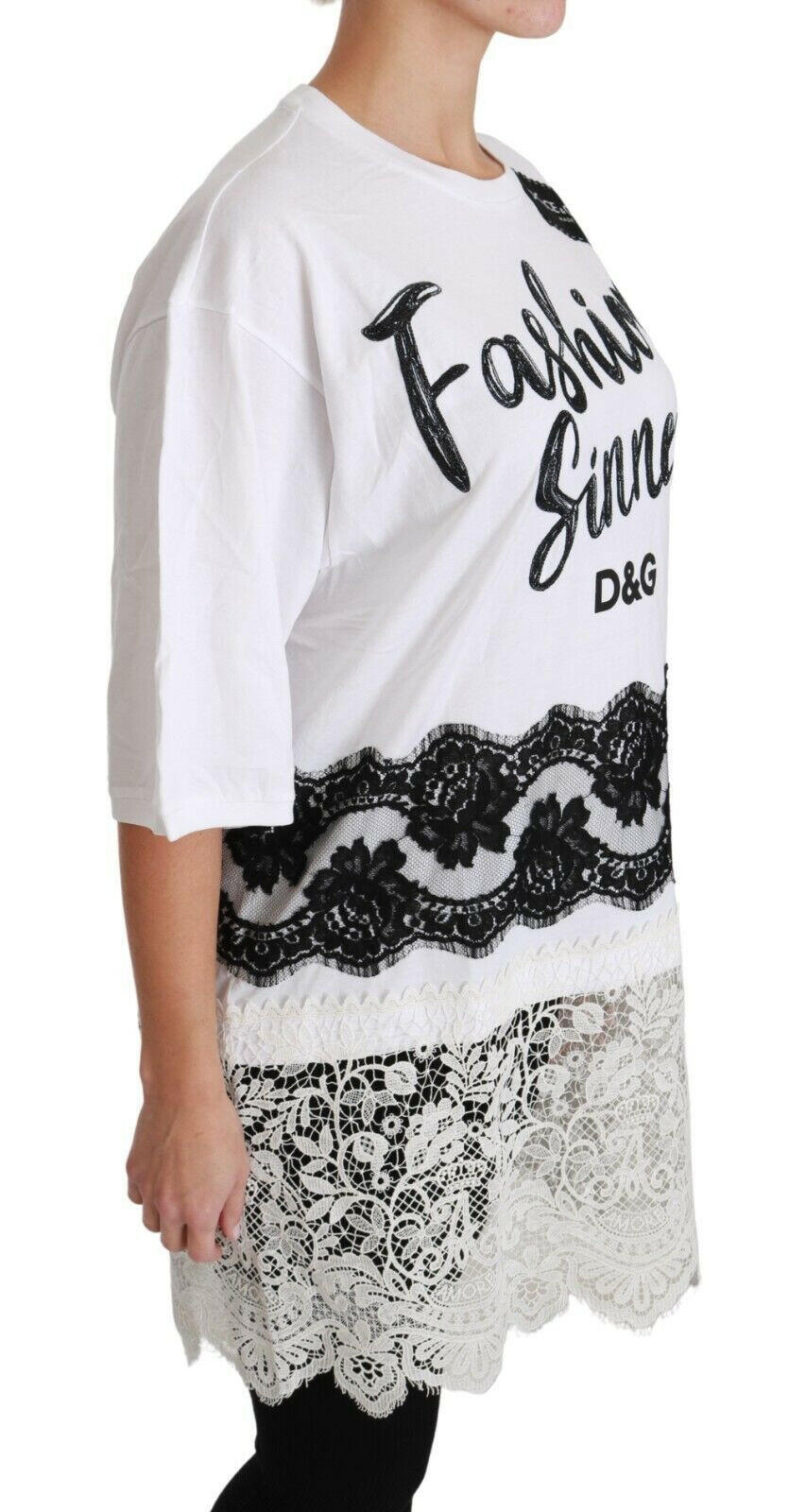 Dolce &amp; Gabbana – Weißes T-Shirt mit Baumwollspitze „Fashion Sinner“
