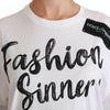 Dolce &amp; Gabbana – Weißes T-Shirt mit Baumwollspitze „Fashion Sinner“