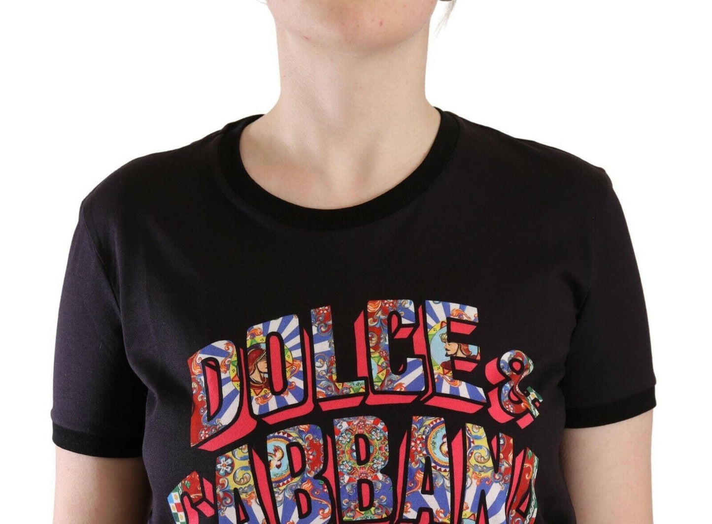 T-shirt ras du cou noir chic Dolce &amp; Gabbana avec logo