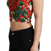 Dolce & Gabbana Red Geranium Print Viscose Sweetheart Cropped Top