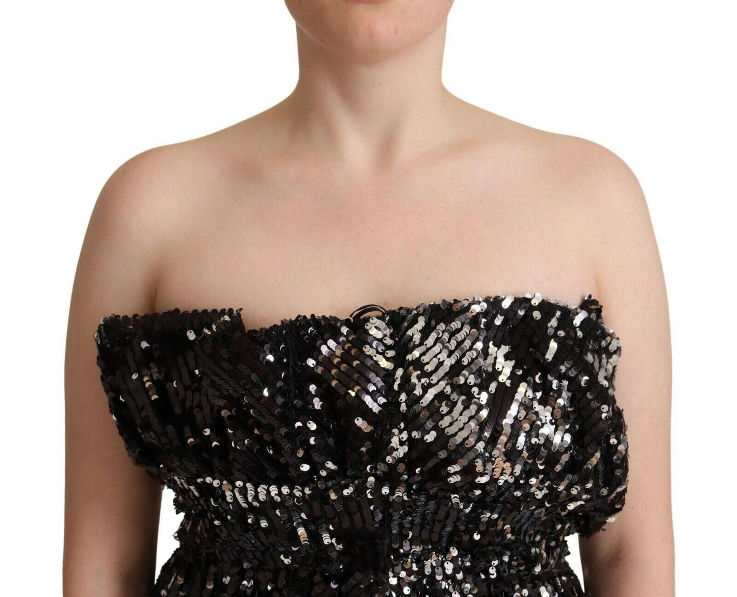 Aniye By – Schwarzes, trägerloses Cocktail-Bluse-Top aus Polyester mit Pailletten