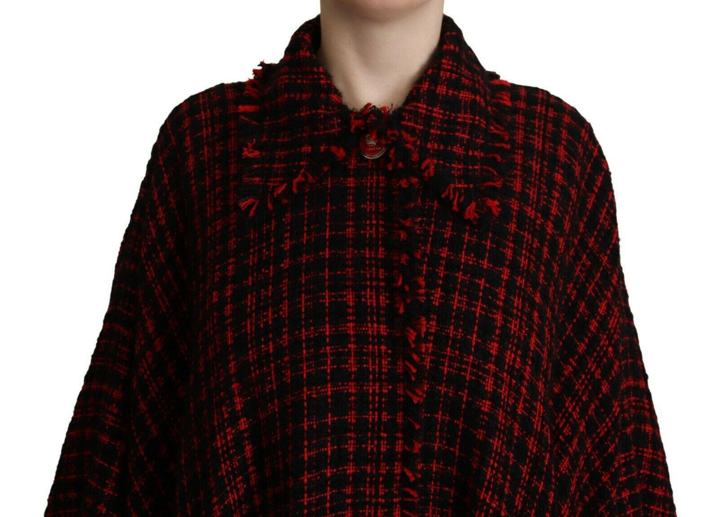 Dolce & Gabbana Black Red Cotton Checkered Over Coat Jacket