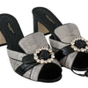 Dolce & Gabbana Black Gray Exotic Leather Crystals Sandals Shoes