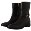 Dolce & Gabbana Black Leather Flats Logo Short Boots Shoes