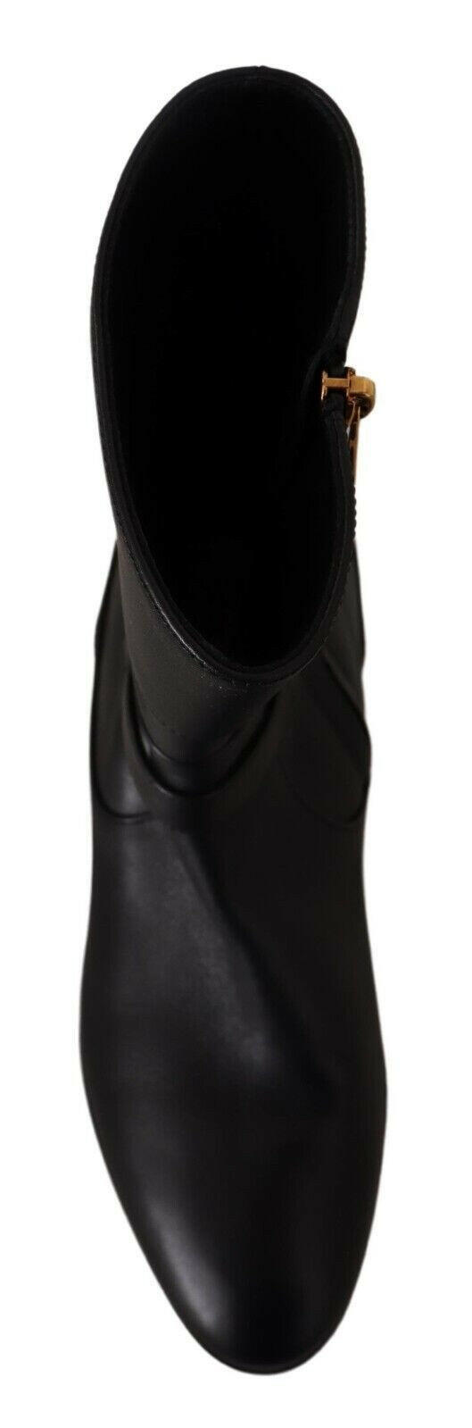 Dolce & Gabbana Black Leather Flats Logo Short Boots Shoes