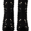 Dolce & Gabbana Black Crystals Heels Zipper Short Boots Shoes