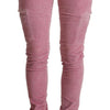 Acht Skinny-Cargo-Jeans aus Baumwolle mit niedriger Taille, Pink