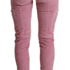 Acht Skinny-Cargo-Jeans aus Baumwolle mit niedriger Taille, Pink