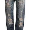 Acht Blue Tattered Mid Waist Straight Denim Cotton Jeans