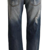 Acht Blue Tattered Mid Waist Straight Denim Cotton Jeans