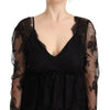 Aniye By Black Floral Lace Cotton Long Sleeves V-neck Shift Dress