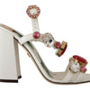 Dolce & Gabbana White Leather Crystal Keira Heels Sandals Shoes