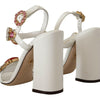 Dolce & Gabbana White Leather Crystal Keira Heels Sandals Shoes