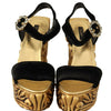 Dolce & Gabbana Black Gold Baroque Velvet Heels Crystal Shoes