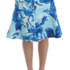 Koonhor Blue Peplum Fresco-Print Straight Pencil Skirt