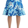 Koonhor Blue Peplum Fresco-Print Straight Pencil Skirt