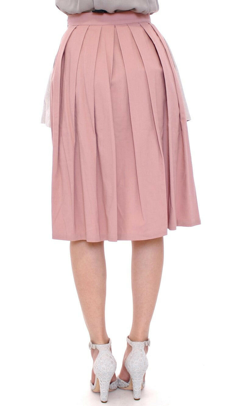 Comeforbreakfast Pink Gray Knee-Length Pleated Skirt