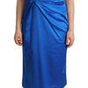 P.A.R.O.S.H. Blue Acetate Sleeveless Pleated Midi Sheath Dress