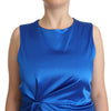 P.A.R.O.S.H. Blue Acetate Sleeveless Pleated Midi Sheath Dress