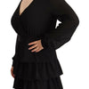 Liu Jo Black Polyester Long Sleeves V-neck Mini A-line Dress