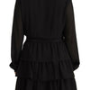 Liu Jo Black Polyester Long Sleeves V-neck Mini A-line Dress