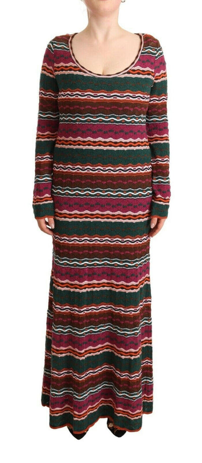 Missoni Multicolor Stripe Wool Knitted Maxi Sheath Dress