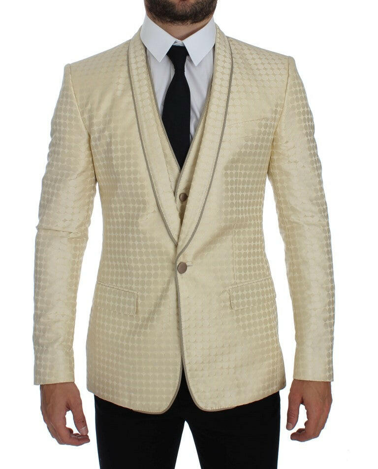 Dolce &amp; Gabbana – Zweiteiliger Blazer aus Seide mit Tupfenmuster in Beige