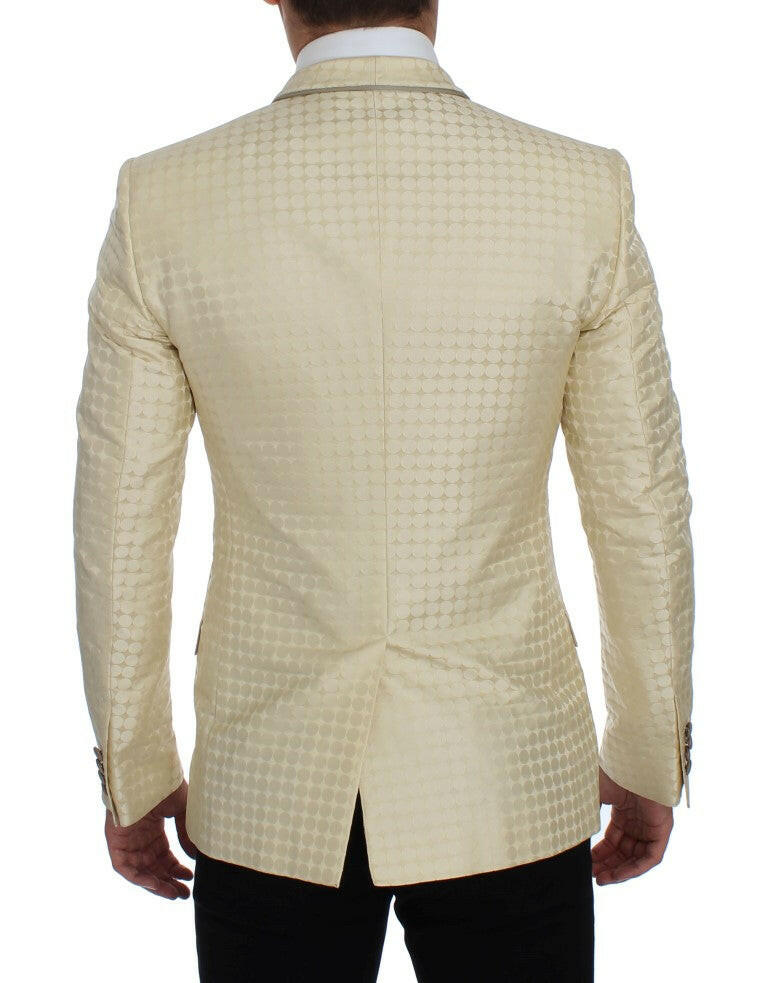 Dolce &amp; Gabbana – Zweiteiliger Blazer aus Seide mit Tupfenmuster in Beige