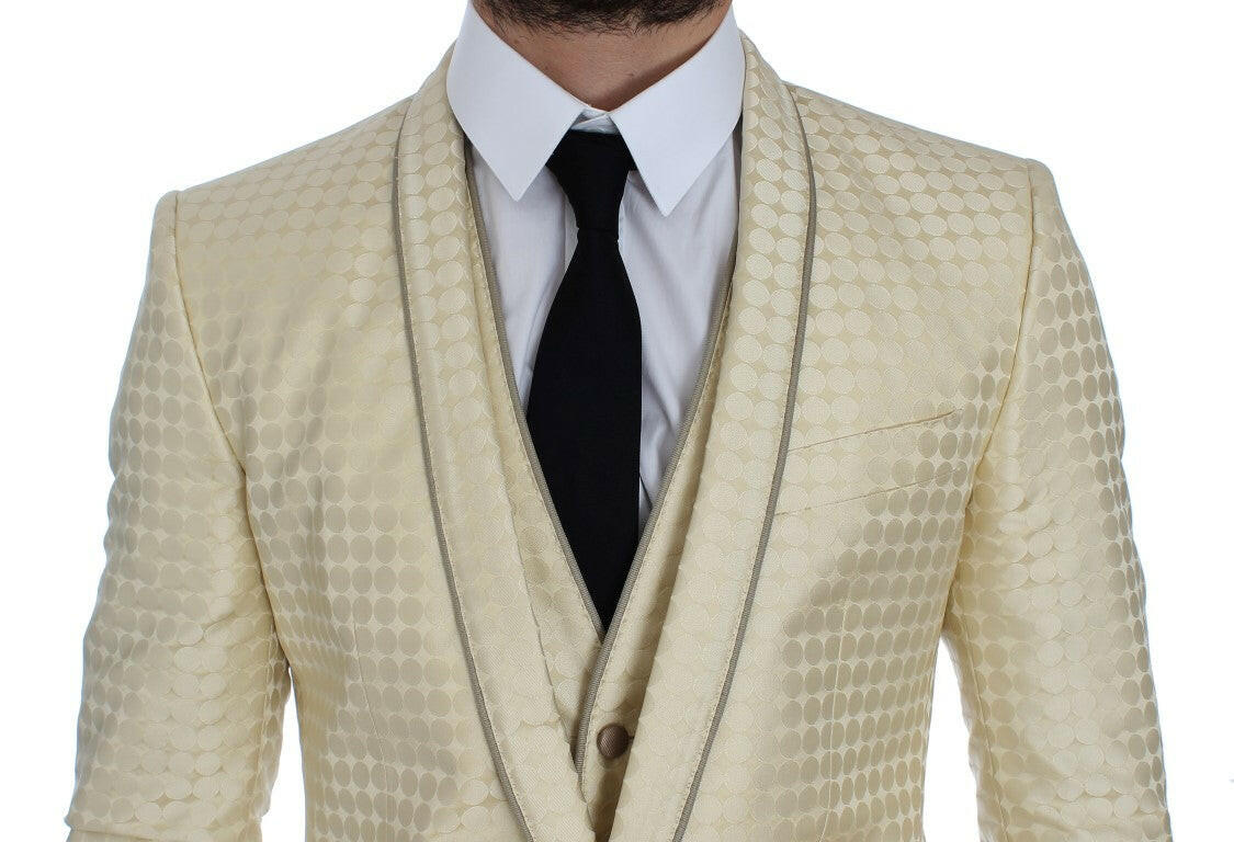 Dolce &amp; Gabbana – Zweiteiliger Blazer aus Seide mit Tupfenmuster in Beige