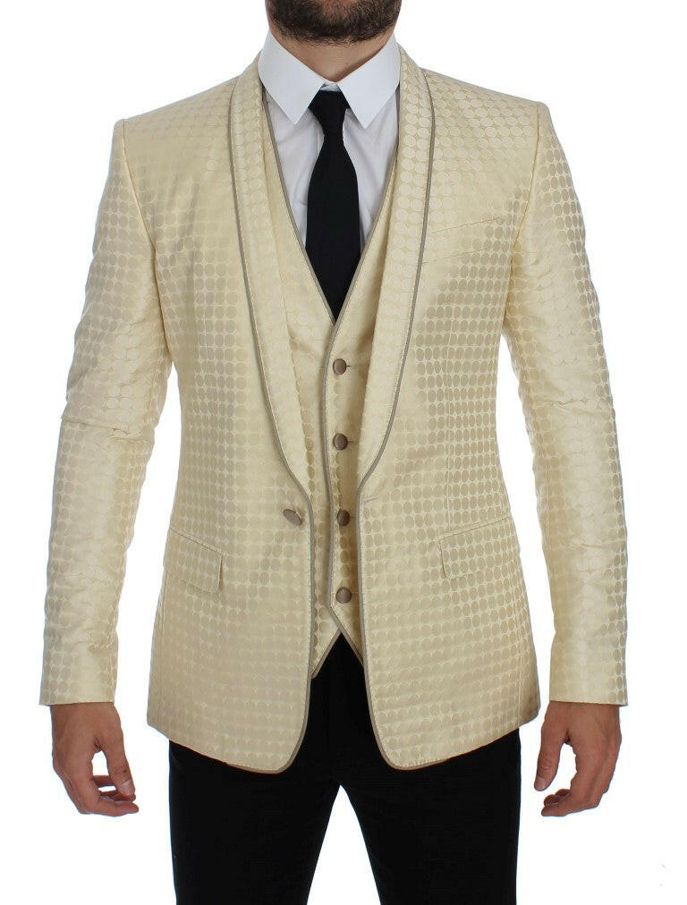 Dolce &amp; Gabbana – Zweiteiliger Blazer aus Seide mit Tupfenmuster in Beige