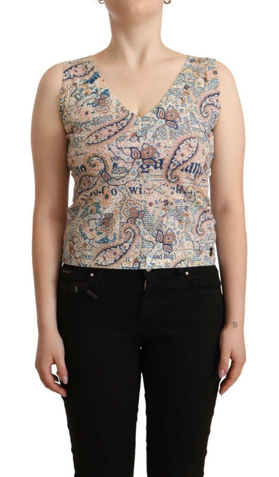 John Galliano Mehrfarbiges ärmelloses Tanktop aus Baumwolle mit V-Ausschnitt