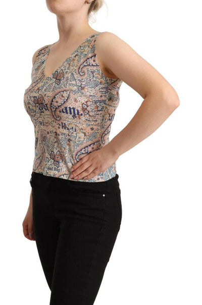 John Galliano Mehrfarbiges ärmelloses Tanktop aus Baumwolle mit V-Ausschnitt