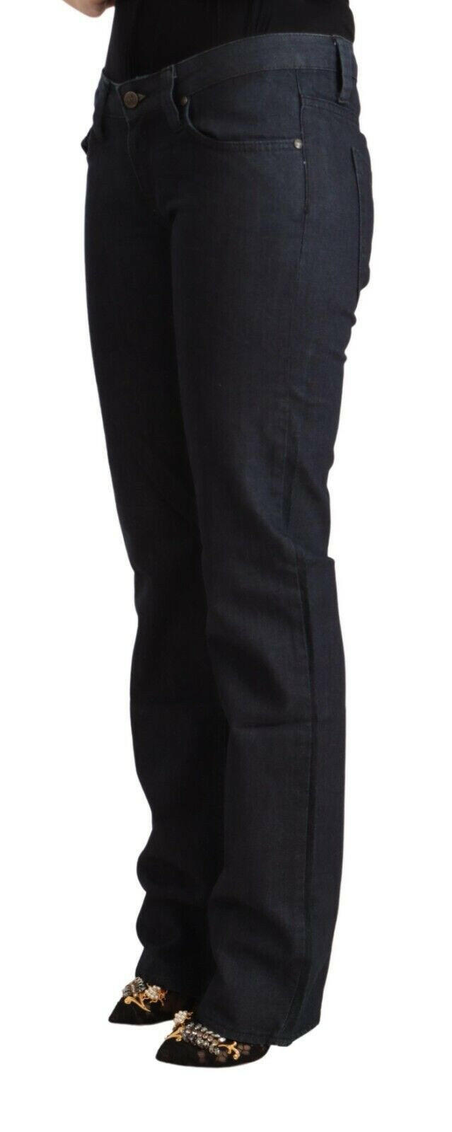 Exte Dark Blue Cotton Stretch Low Waist Straight Denim Jeans