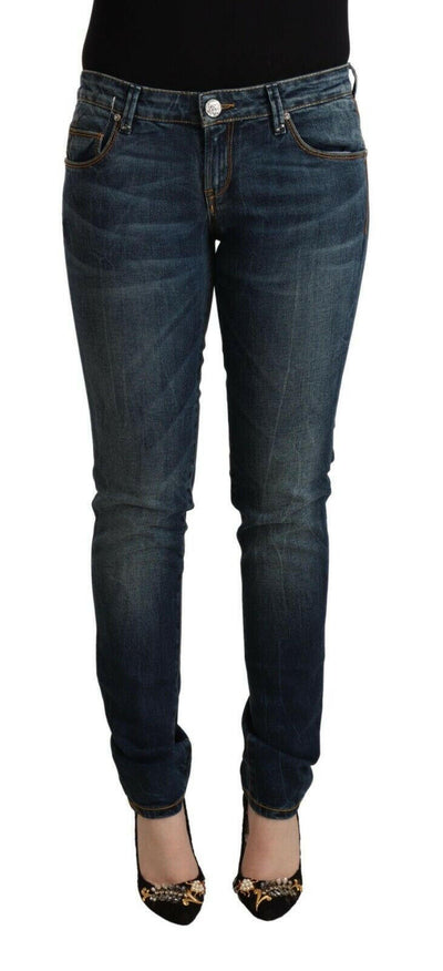 Acht – Blaue, verwaschene Slim-Fit-Jeans aus Baumwolle mit niedriger Taille