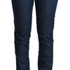 Acht Blue Cotton Low Waist Skinny Denim Folded Hem Jeans