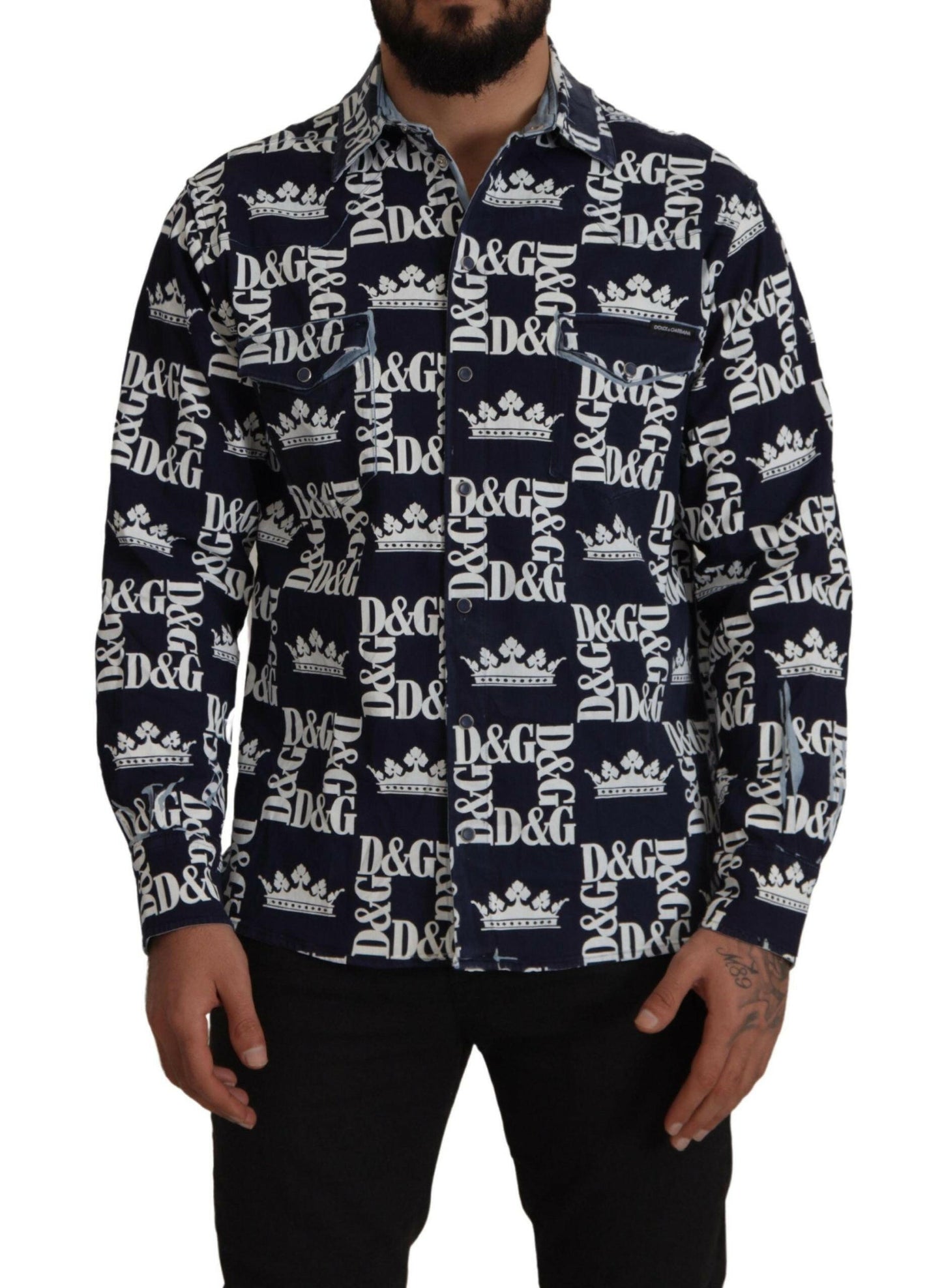Dolce &amp; Gabbana Freizeithemd aus Stretch-Denim mit Kronenlogo in Blau
