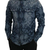 Dolce & Gabbana Blue Denim Stretch DG Logo Casual Mens Slim Shirt