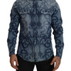 Dolce & Gabbana Blue Denim Stretch DG Logo Casual Mens Slim Shirt