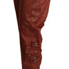 Just Cavalli Brown Lurex Mid Waist Cotton Cropped Capri Pants
