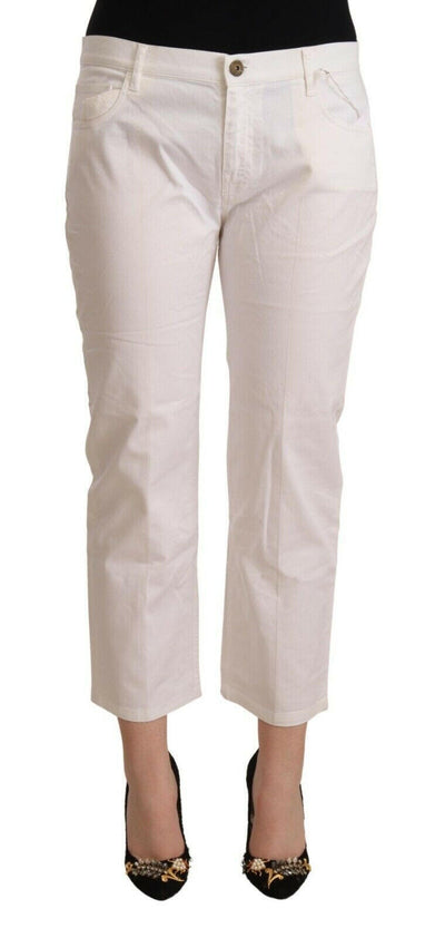 L'Autre Chose White Cotton Mid Waist Cropped Denim Jeans