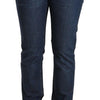 Acht Dark Blue Cotton Slim Fit Folded Hem Denim Jeans